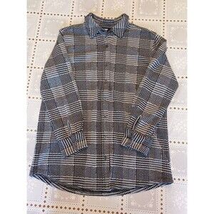 Lands End Collared Shirt Womens Medium Black and White Button Front Casual